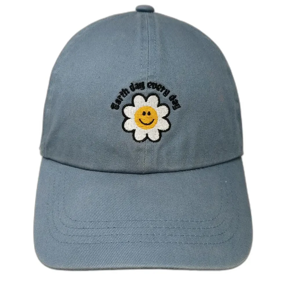 Baseball Cap Blue OSFM Earth Day Every Day Smiling Daisy Flower Slideback Hat